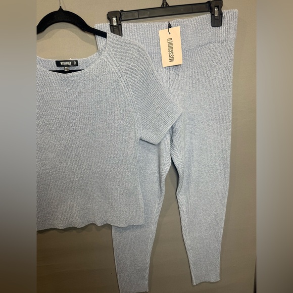 Missguided Knit Lounge Set – Blue Ribbed, NWT Pants, Top w/ Minor Flaw, Size 6/8 - Picture 4 of 12